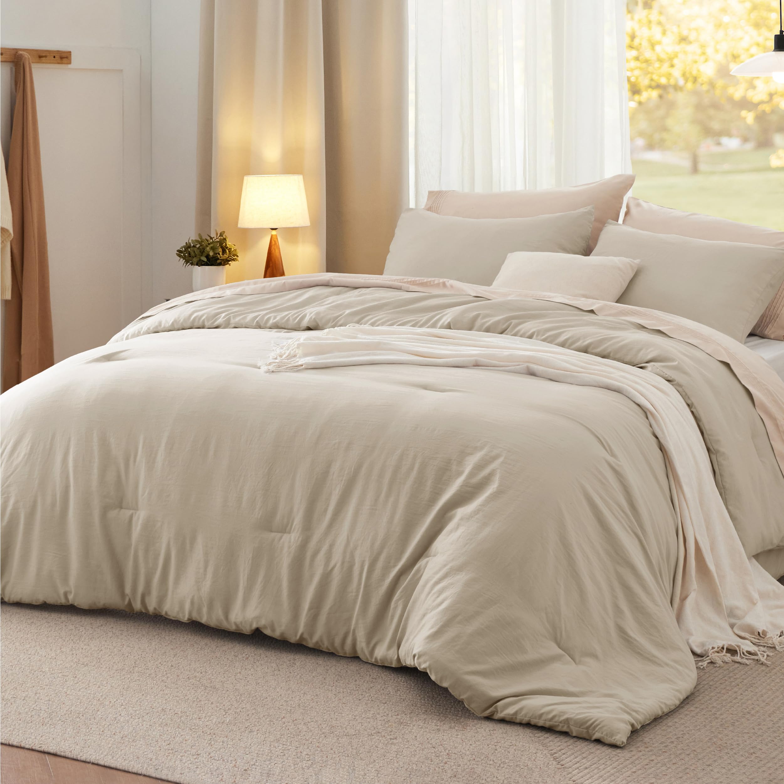 California King Comforter Set - Sand Prewashed 3-Piece Down Alternative Bedding