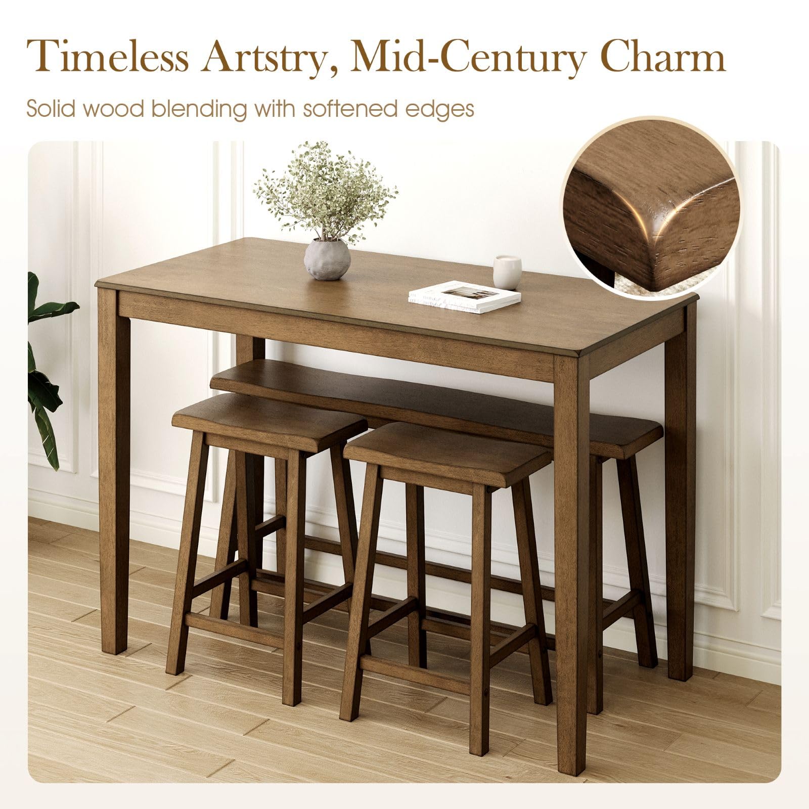 4-Piece Dining Set with Bench and Chairs