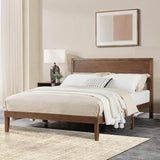 Wood Full Size Bed Frame, Mid Century Modern Platform Bed with Headboard