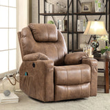 360 Degree Swivel Glider Rocker Recliner Chair with Massage and Heat, 2 USB Ports, 2 Front Pockets, 2 Side Pockets and 2 Cup Holders, Bronze Suede Fabric (Brown)