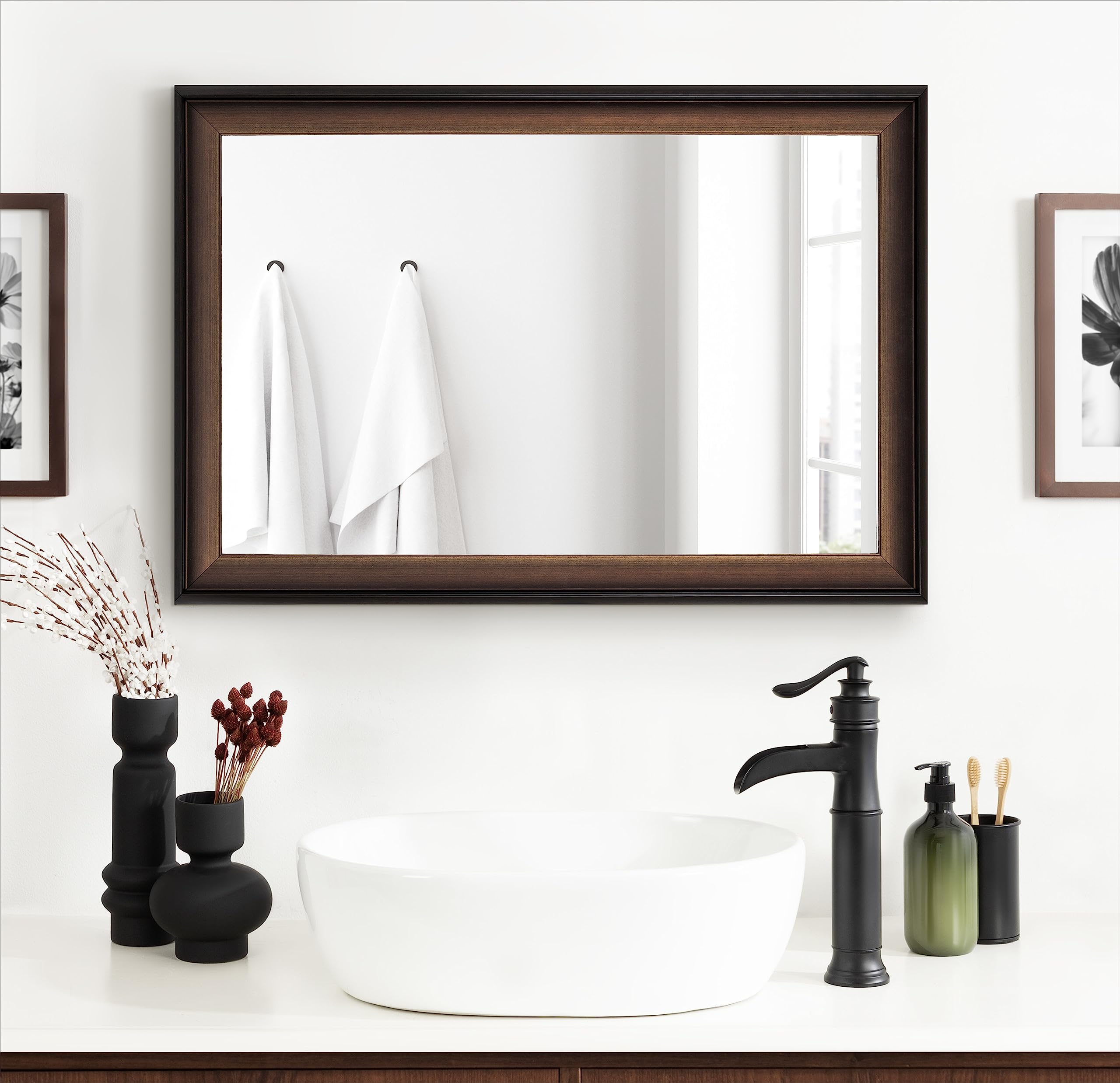 Gotley Transitional Rectangle Scooped Wall Mirror with Unique Ombre Finish