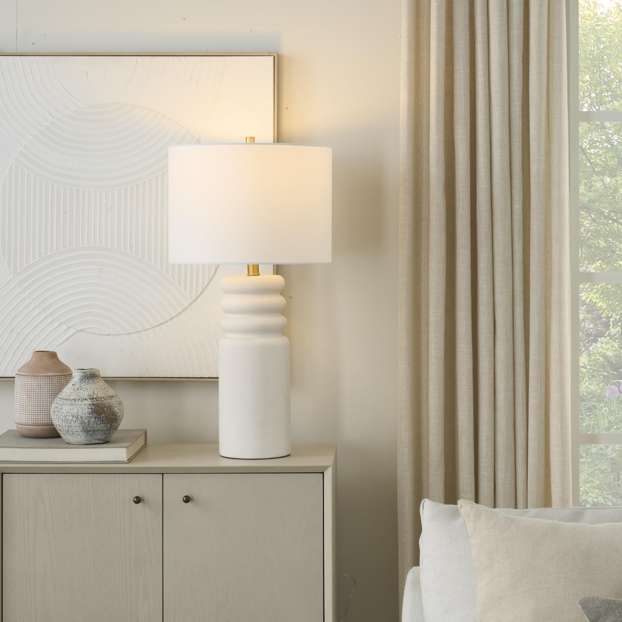 28" White Textured Ceramic Ripple Table Lamp