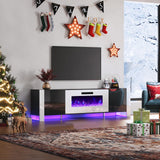 Fireplace TV Stand with 40" Fireplace, 80" Modern High Gloss Entertainment Center LED