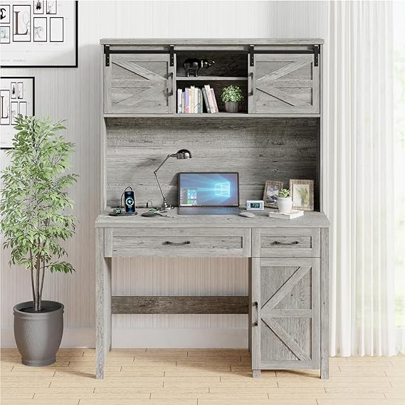 Rustic Executive Desk with Hutch & Storage – 47” Solid Wood Workstation