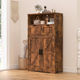 Floor Storage Cabinet with 2 Adjustable Drawers & 2 Barn Doors, Standing Cupboard