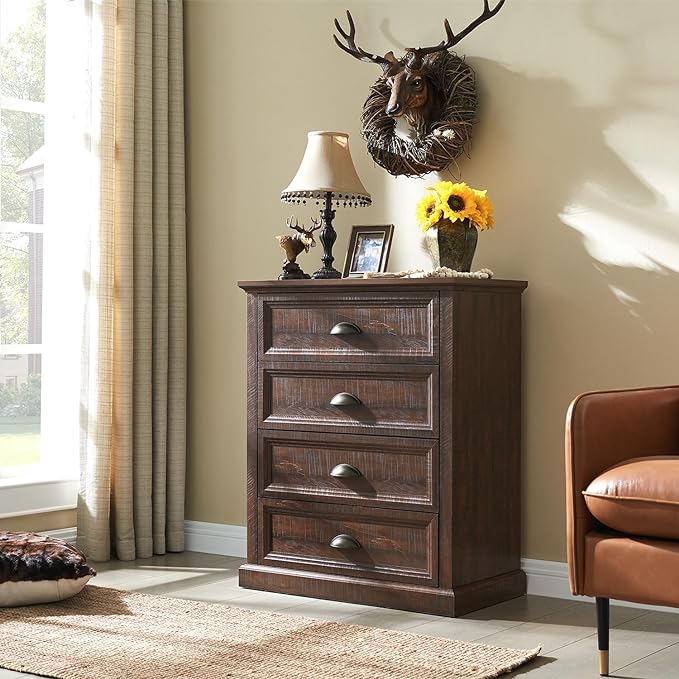 Farmhouse Nightstand with Charging Station, 3 Drawer Dresser for Bedroom