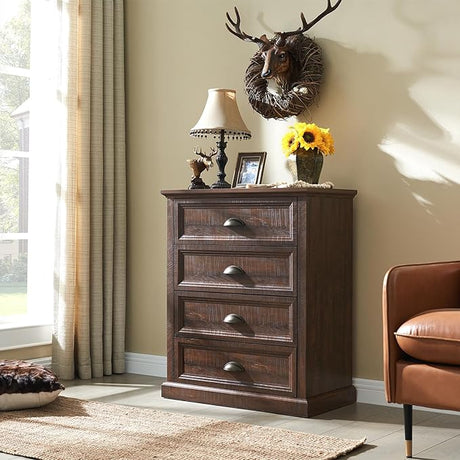 Nightstand with Charging Station, 2 Drawer Dresser for Bedroom, Farmhouse Small Dresser with Drawers