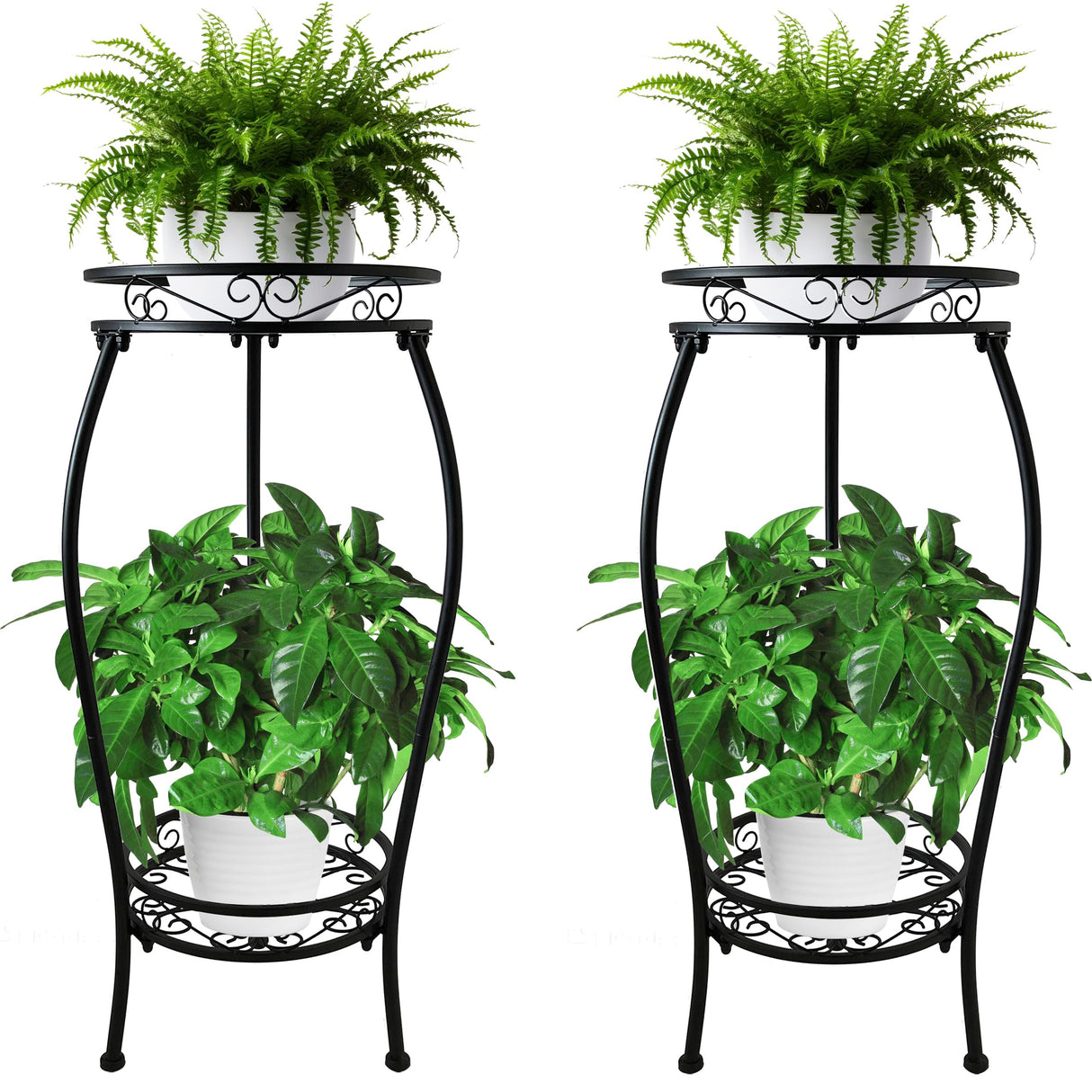 2Pack Plant Stand Indoor Outdoor, 2 Tier 26.6" Tall Metal Potted Holder Rack