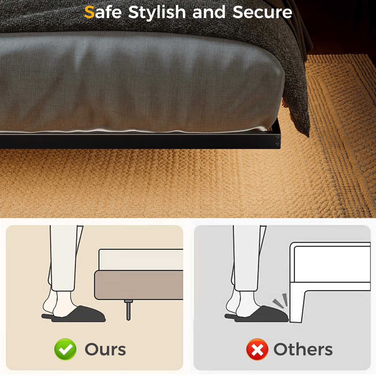 Queen Floating Bed Frame with LED Lights & Charging Station