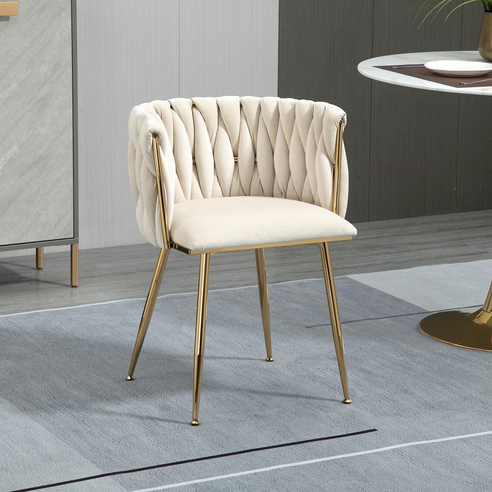 Velvet Dining Chairs Set of 4, Modern Upholstered Dining Chairs with Gold Metal Legs for