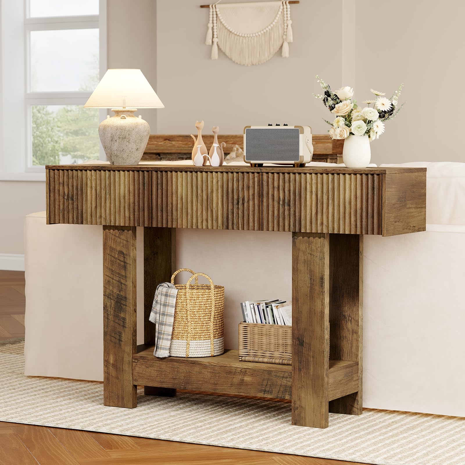 47" Farmhouse Console Table with Storage - Dark Brown
