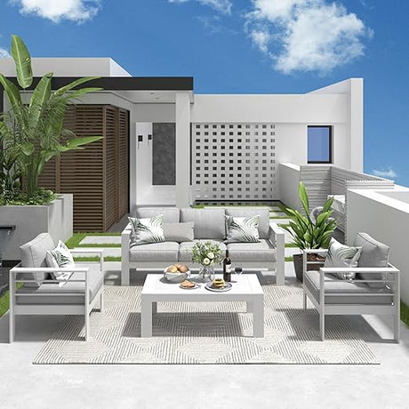 Aluminum Patio Furniture Set,5 Pieces Modern Outdoor Conversation Set Sectional Sofa