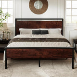 Full Size Platform Bed Frame with Wooden Headboard and Footboard, Heavy Duty 12