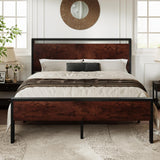 Queen Size Platform Bed Frame with Wooden Headboard and Footboard, Heavy Duty 12