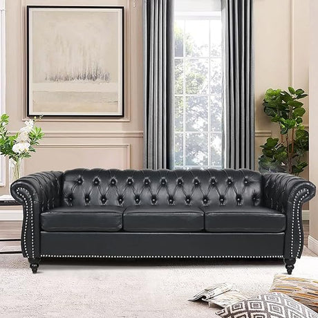 Chesterfield Sofa, Classic Tufted Upholstered Leather Couch, Modern 3 Seater Couch