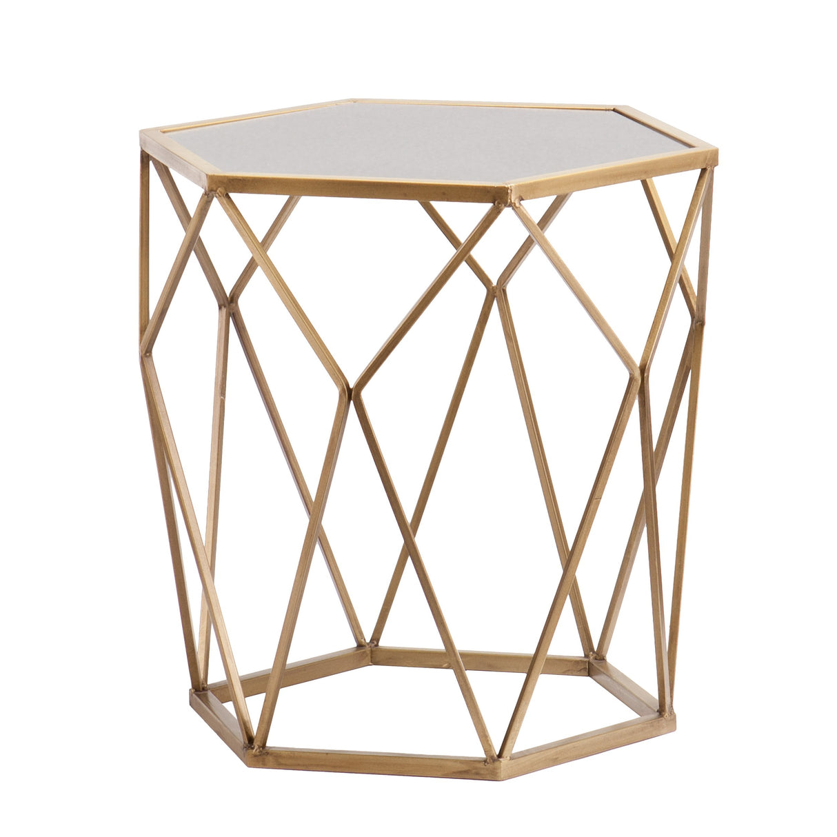 SEI Furniture Joelle Geometric Accent Table, Soft Gold, Antique Mirror - Bircata