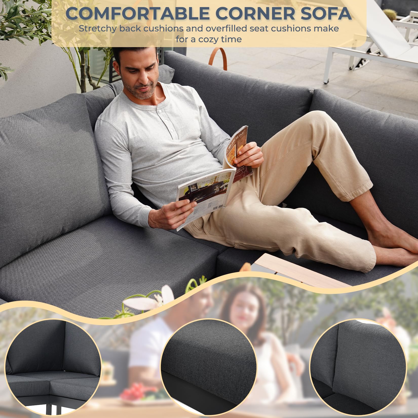 4-Piece Outdoor Furniture Set for 8, Aluminum Sectional Sofa Set