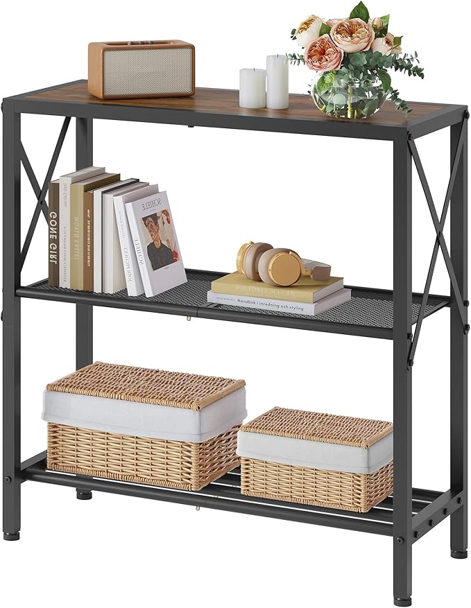 Industrial Console Table, 3 Tier Entryway Table, Metal Frame, Sofa Table with Shelf
