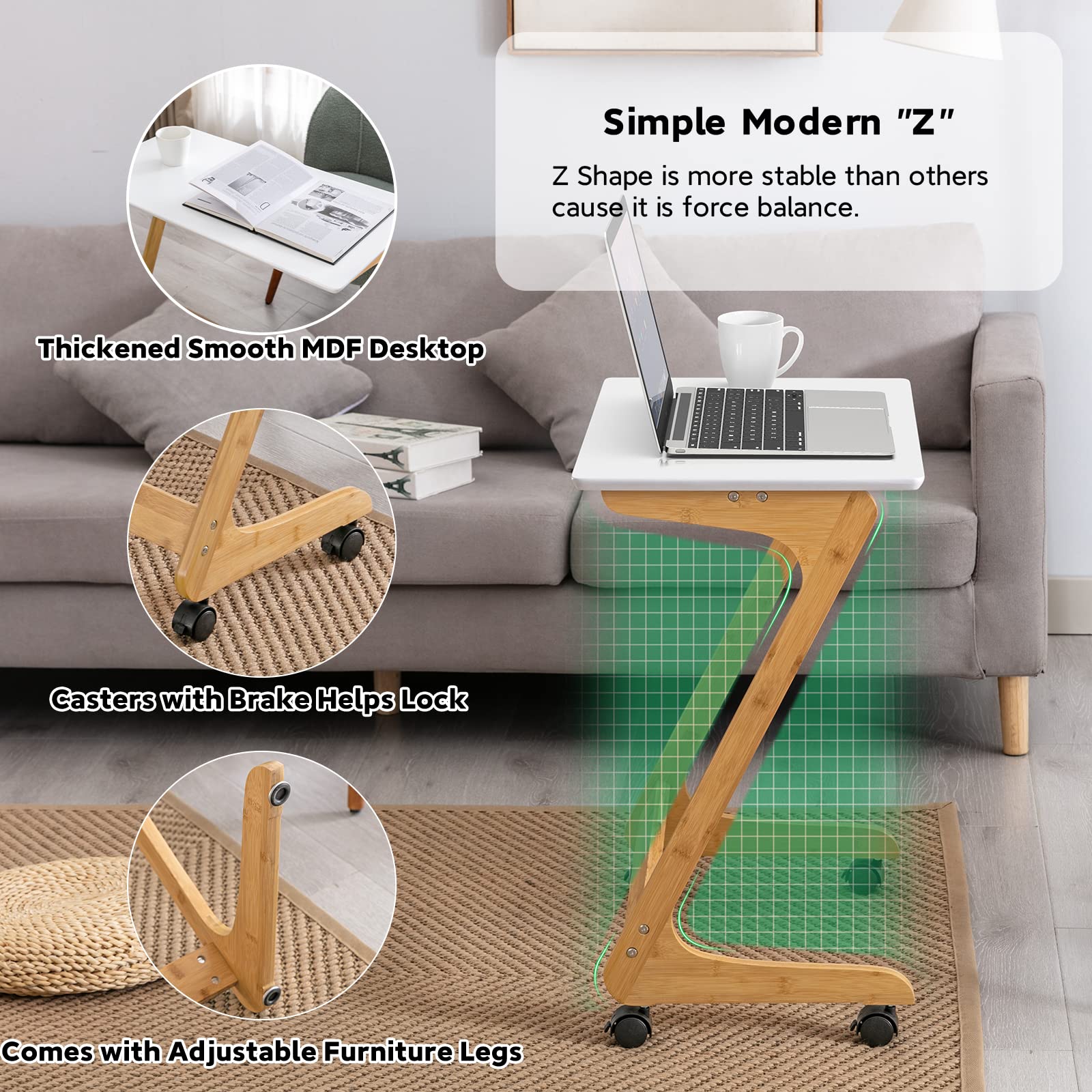 TV Tray Table with Wheels Sofa Side Table with Casters Couch Laptop Desk End Table Snack Tray