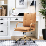 Leather Mid-Back Office Chair with Golden Legs - Camel