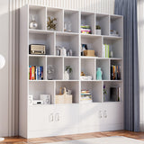 70" Tall White Bookshelf with 12 Cubes and 2 Doors, 4-Tier Open Shelf Bookcase