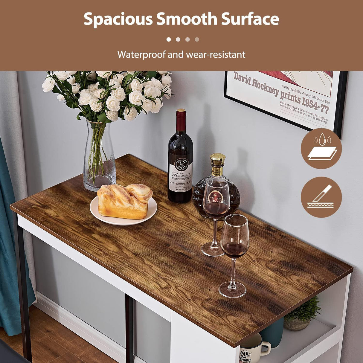 3-Piece Counter Height Dining Table Set with Storage Shelves