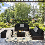 6 Piece Patio Furniture Set, Outdoor Deck Lawn Backyard Durable Steel Frame PE Rattan