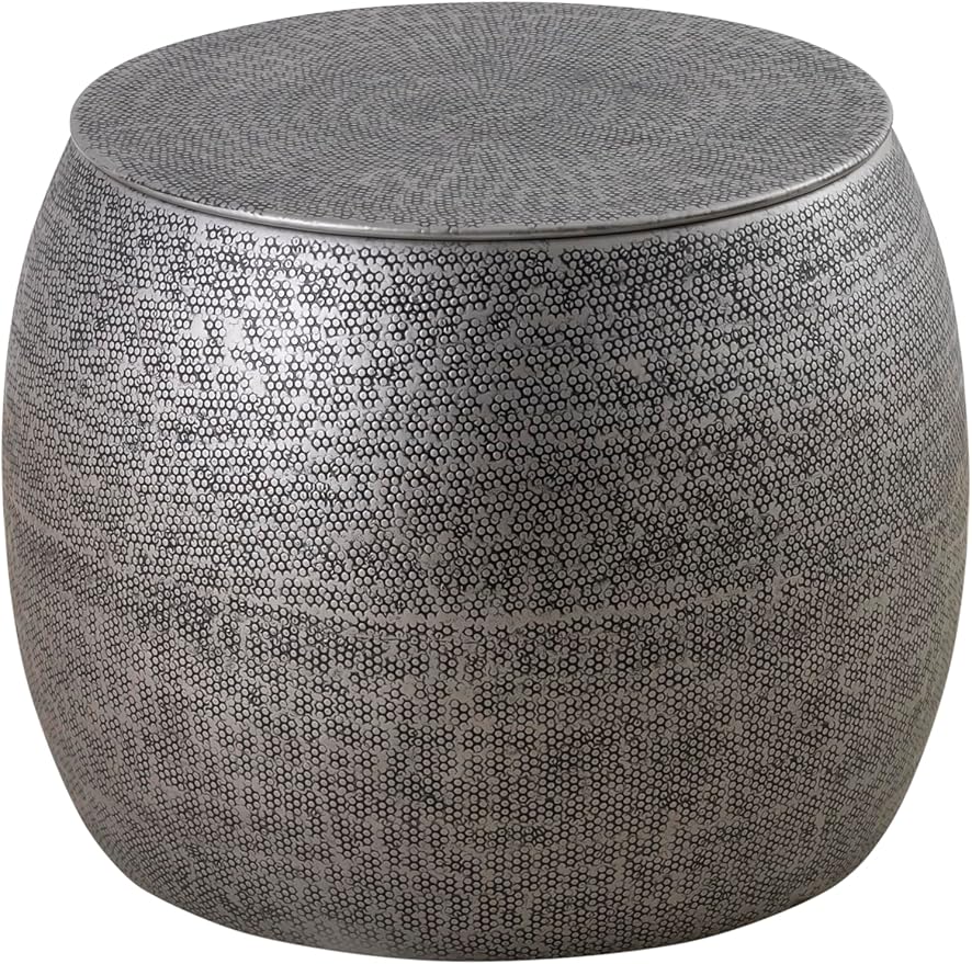 Modern Round Aluminum Hammered Embossed Texturing Metal Drum Side Table