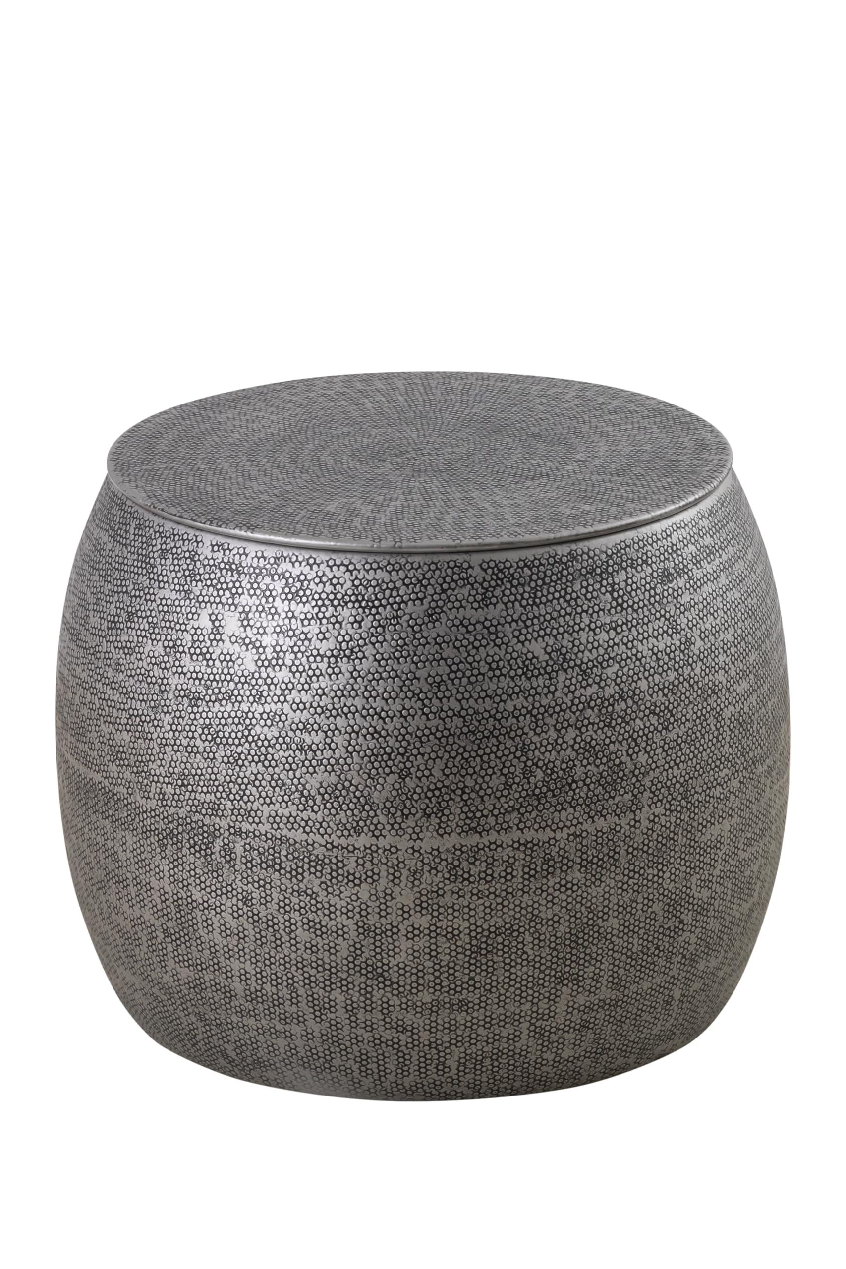 Modern Round Aluminum Hammered Embossed Texturing Metal Drum Side Table
