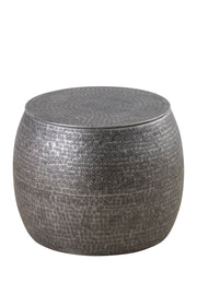 Modern Round Aluminum Hammered Embossed Texturing Metal Drum Side Table