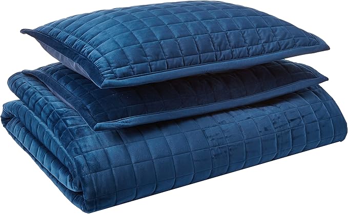 Velvet King Quilt Set, Three-Piece Box Stitch Bedding
