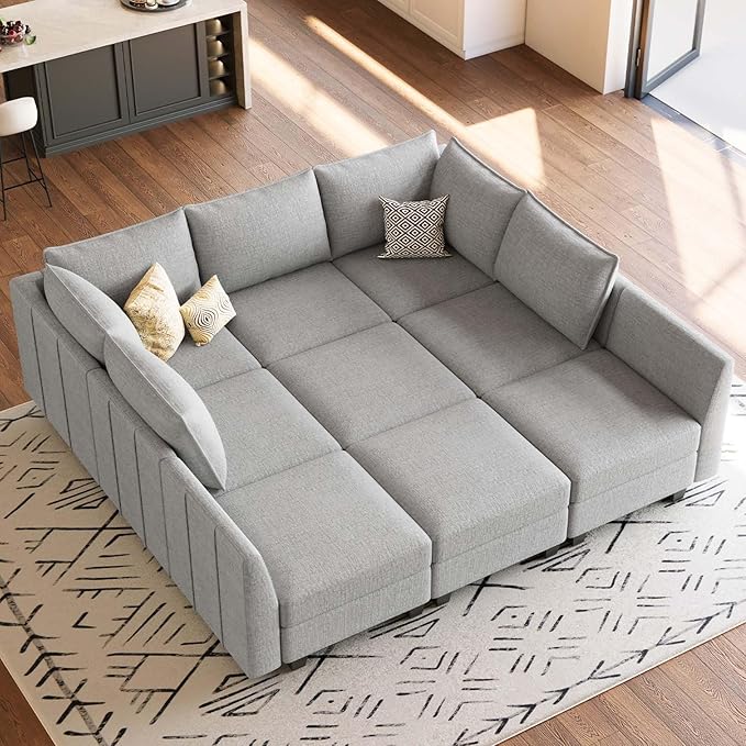 Large Modular Sectional Sofa Sleeper Sectional Couch with Storage Chenille Sectional Sofa Bed for Living Room, 9 Seats, Dark Grey