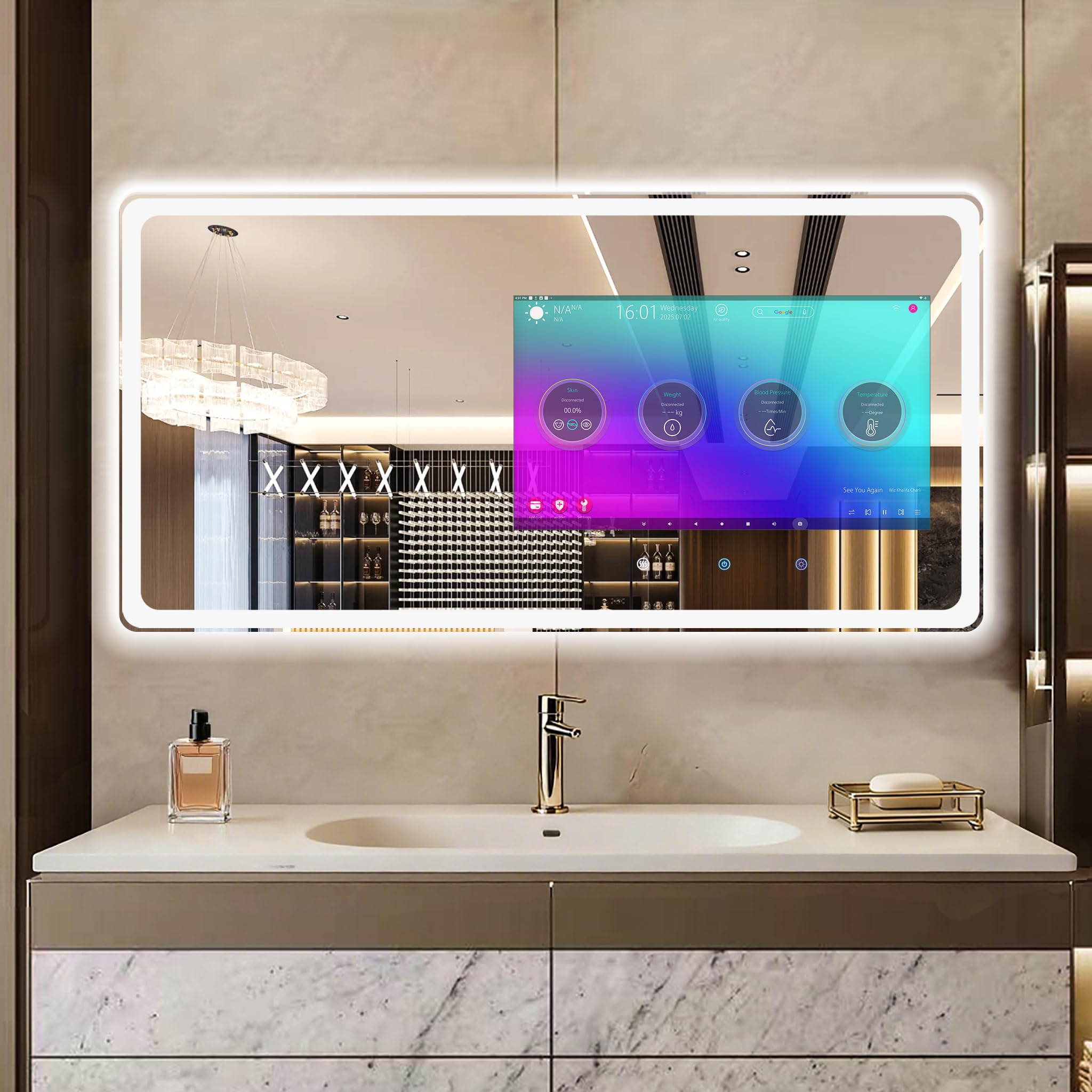 39×20 Inch Smart Bathroom Mirror with Touchscreen TV