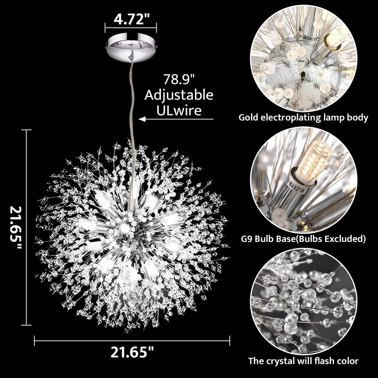 Modern Firework Chrome Crystal Chandeliers, Sputnik Dandelion Chandelier Light Fixture