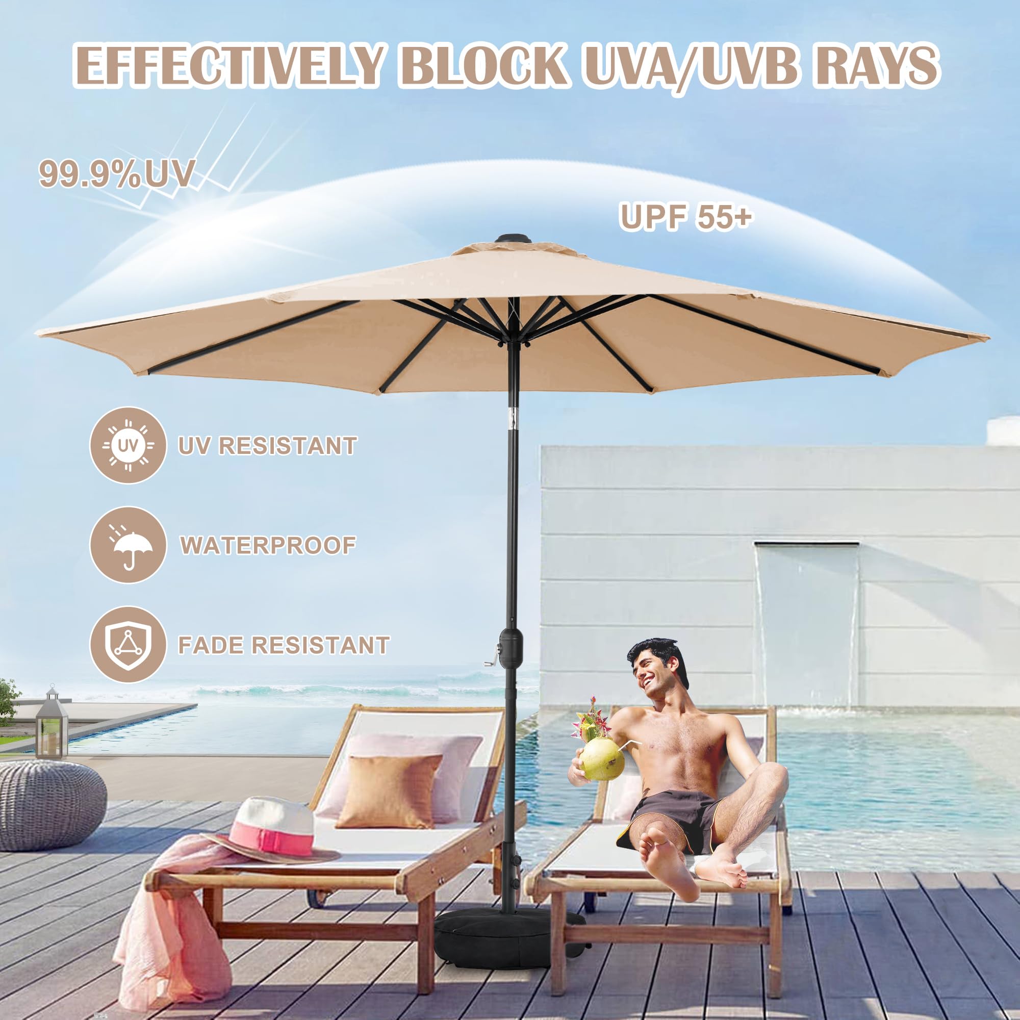 Olefin 5-Year-Non-Fading 10FT Patio Umbrella with Sand Bag Base, Outdoor Umbrella