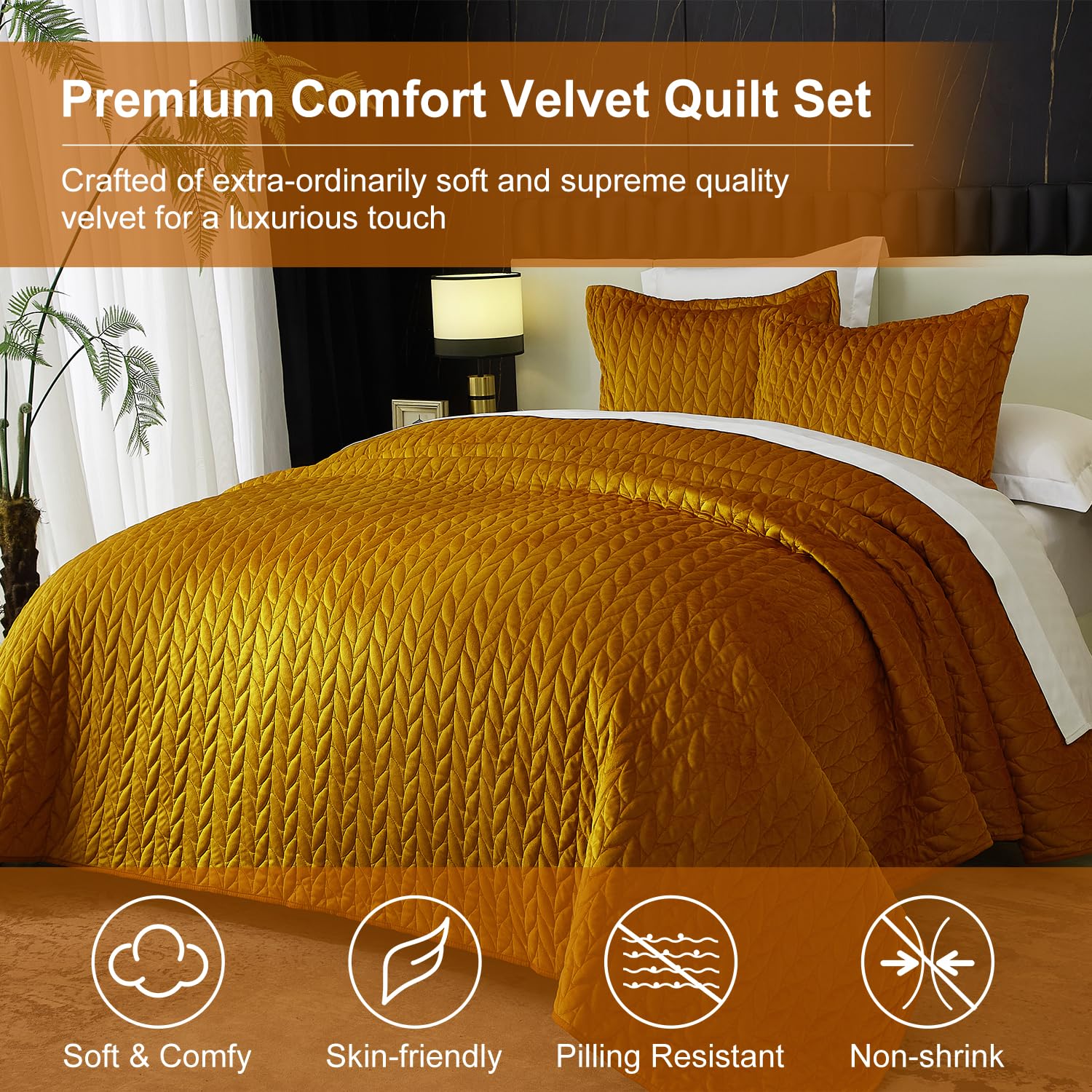 Velvet Quilt Queen Size - Ultra Soft Luxury Bedding Set