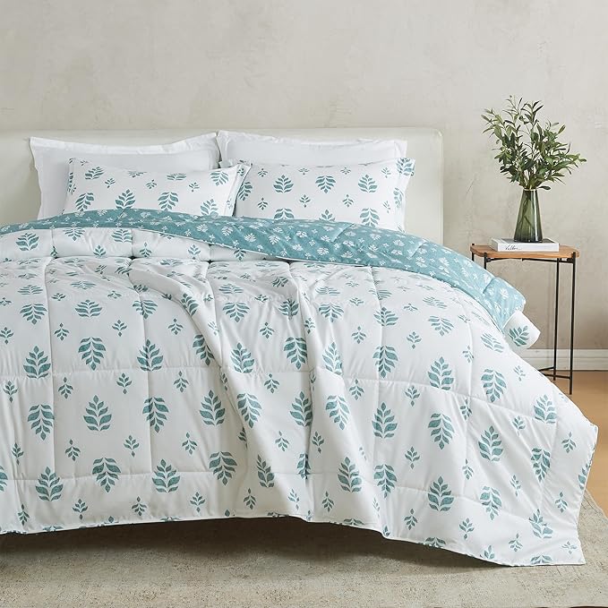 Twin Reversible Comforter Set | Down Alternative Sage Floral 2 Piece Comforter Sets