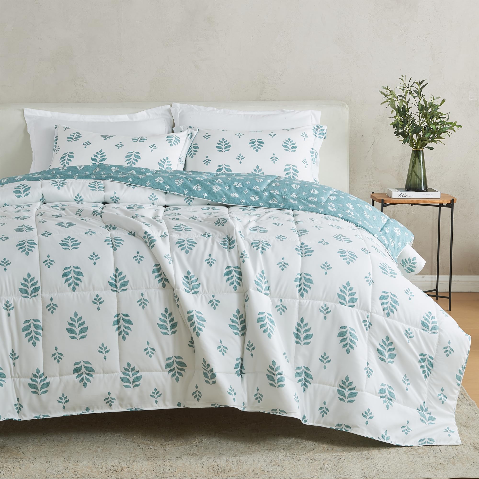 Twin Reversible Comforter Set | Down Alternative Sage Floral 2 Piece Comforter Sets