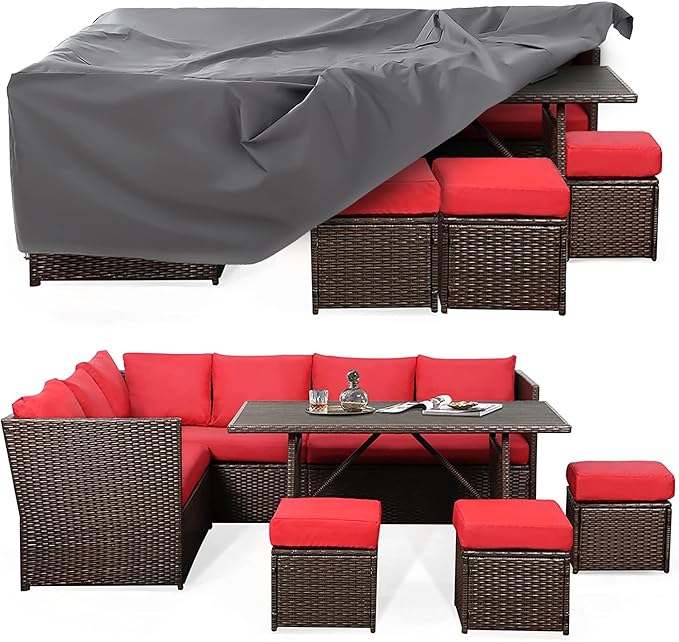 Patio Furniture Set with Cover, 7 PCS Outdoor Sectional Conversation Set