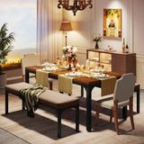 Dining Table Set for 6 People, 3 Pieces Rectangular Kitchen Table with 2 Benches,