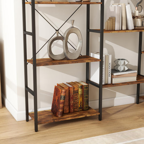 Triple 4 Tier Bookshelf, Industrial Bookcase with 11 Open Display Shelves Wide Book Shelf