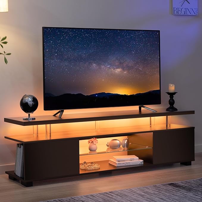 LED TV Stand White TV Stands for Living Room Modern TV Stand with Storage