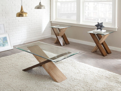 Tasha Beveled Glass Top, Cross-Tie Base, Elegant and Rustic Appearance