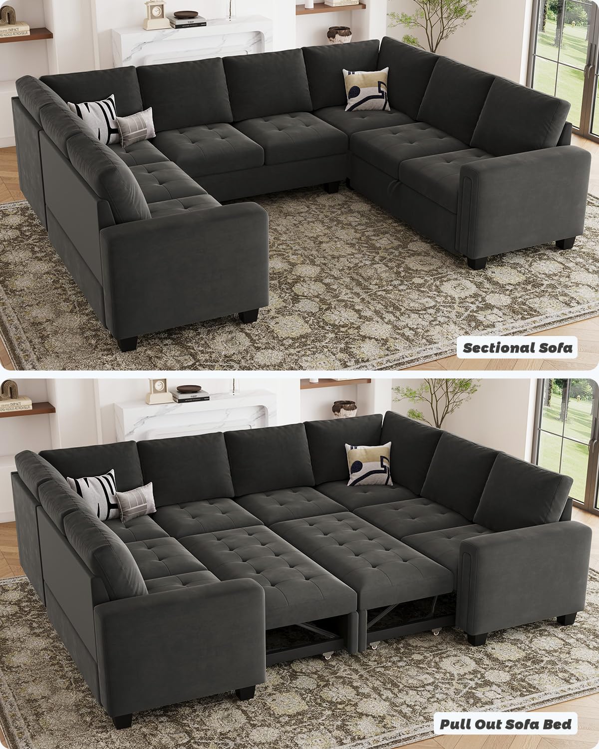 Modular Sectional Sleeper Sofa with Pull Out Couch Bed Oversized U Shaped Sectional