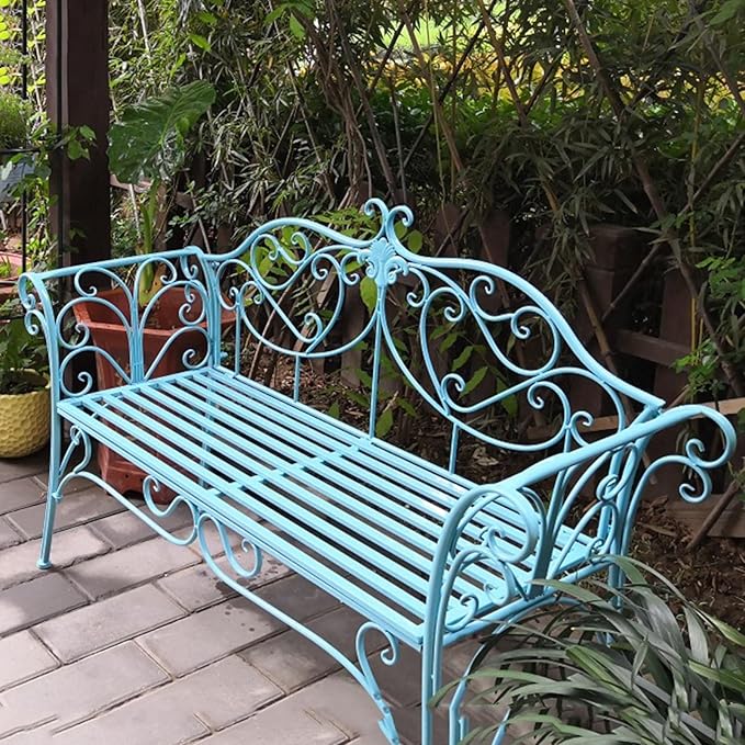 52" Patio Garden Bench, Outdoor Retro Park Benches, Metal Bench Chair 2 Seaters