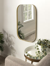 Rollo Midcentury Rounded Rectangle Mirror, 20 x 30, Gold, Modern Metal Framed Mirror