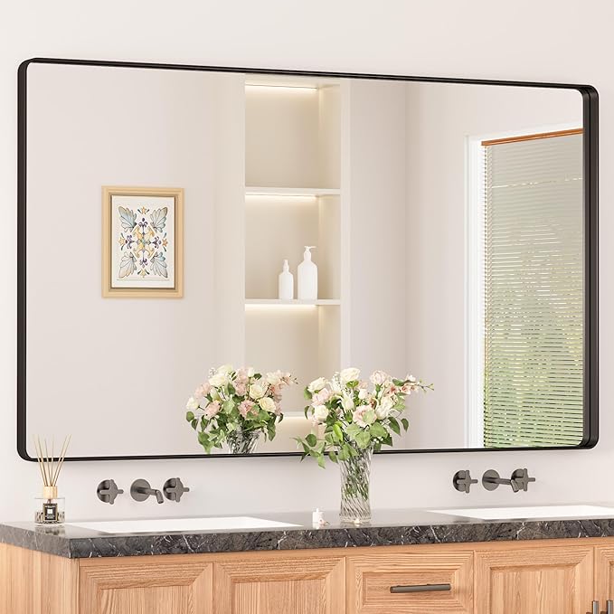 Black Mirrors for Wall, 60” x 36” Large Matte Black Bathroom Mirrors for Over Sink,