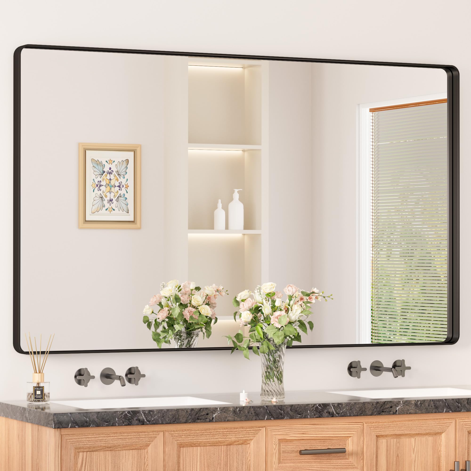 Large Matte Black Bathroom Mirrors for Over Sink