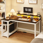 EnHomee 47.3" Computer Desk with Monitor Stand, Gaming Desk with Power Outlet, L