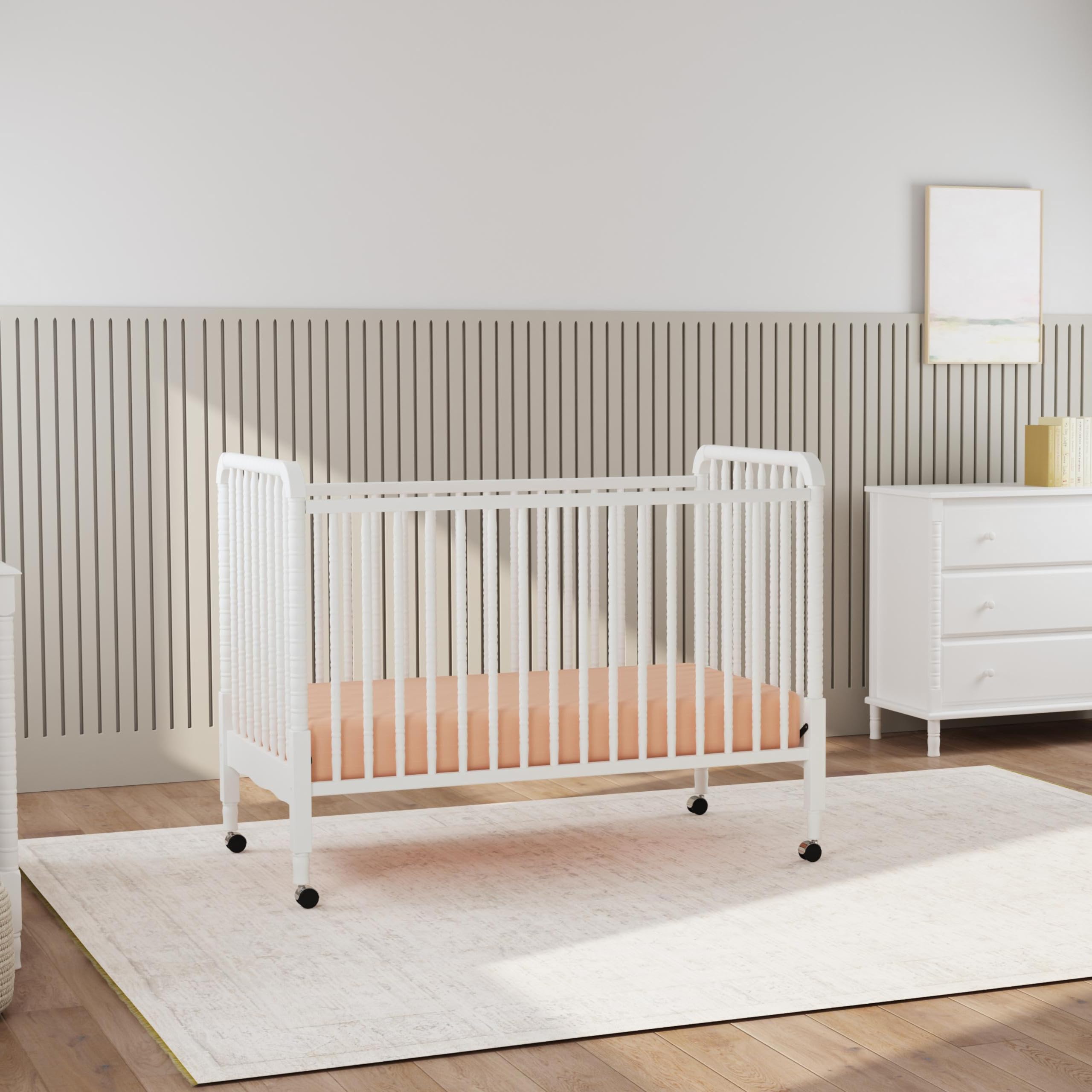 3-in-1 Convertible Crib in White, Removable Wheels, Greenguard Gold